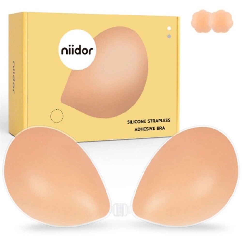 Niidor Adhesive Bra Strapless Sticky Invisible PushUp Silicone Fabric Backless B